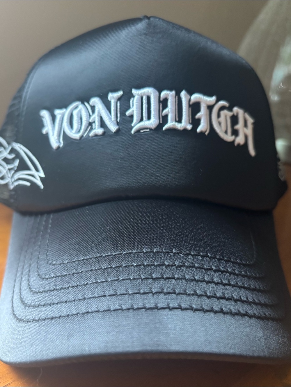 Von Dutch Black Satin Embroidered Trucker Hat Y2K Mesh Snapback NWT - Picture 9 of 9